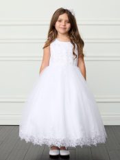 First Communion Dress Floral Applique Bodice Floral Embroidery Hem