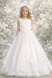 First Communion Dress 3D Flowers with Train