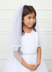 First Communion Veil with Beaded Edge Trim