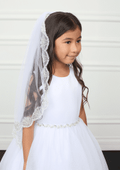 First Communion Veil with Beaded Scalloped Edge Trim