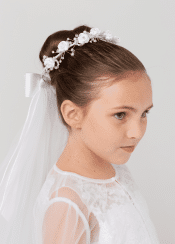 First Communion Floral Bun Crown with Veil