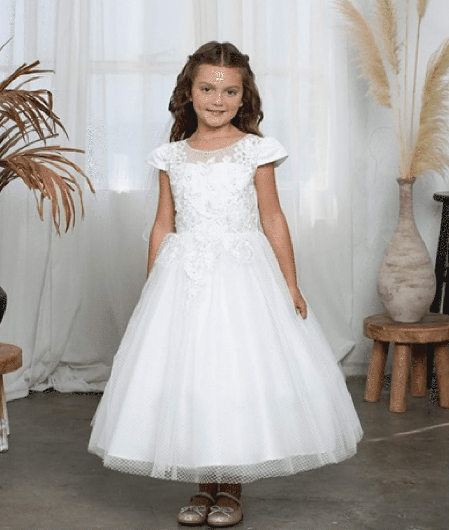 A Line Puffy Sleeves Dress for Grils First Communion Gown main image 0