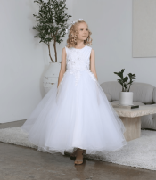Pearl and Flower Beaded First Communion Dress