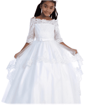 Lace Overlay First Communion Dress 3/4 Sleeves