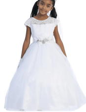 Lace Bodice and Cap Sleeves First Communion Dress