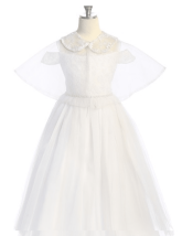 Lace Bodice Peter Pan Collar First Communion Dress with Cape