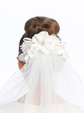 First Communion Veil on Comb with Flowers and Rhinestones