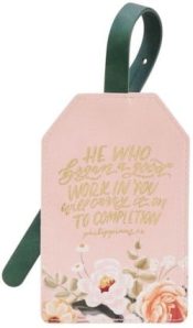 He Who Began A Good Work Pink Floral Faux Leather Luggage Tag Philippians 1