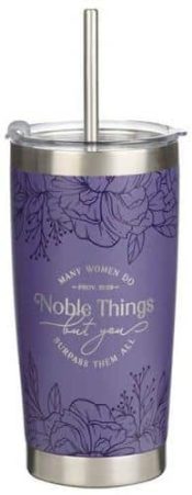 Noble Things Lavender Floral Stainless Steel Tumbler Proverbs 31:29