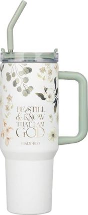 Be Still Teal Meadow 40 Oz Tumbler With Reusable Straw Psalm 46:10