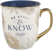 Be Still And Know Blue And Gold Floral Ceramic Mug - Psalm 46:10