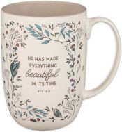 Everything Beautiful Cream Floral Ceramic Coffee Mug Ecclesiastes 3:11