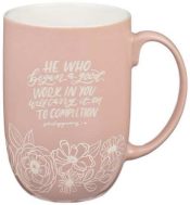Good Work Pink Floral Ceramic Coffee Mug Philippians 1:6