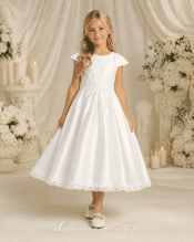 First Communion Dress with Embroidered Tulle Bodice and Satin Skirt