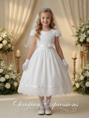Cotton Eyelet First Communion Dress with Cap Sleeves