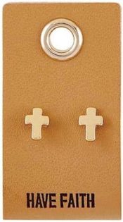 Have Faith Cross Studs On Reusable Leather Luggage Tag (Earring)