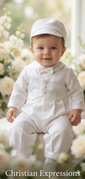 Boys Christening Satin Romper Set – Organza Checkered Vest