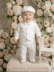 Boys Christening Outfit Diamond Jacquard Vest with Shantung Pants