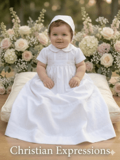 Boys Christening Outfit Cotton Short Romper with Embroidered Cross & Detachable Gown with Hat