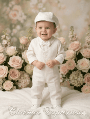 Boys Christening Romper Set – Embroidered Cotton Vest
