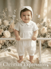 Boys Smocked Cotton Romper Set – Baby Christening & Baptism Outfit
