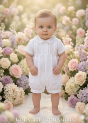 Boys Poly Cotton Christening Romper Set with Pleats