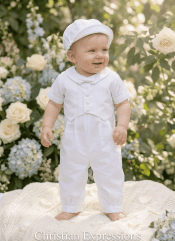 Cotton Christening Romper with Piqué Vest
