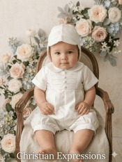 Boys Shantung Christening Romper Set – Silk Look Baptism Outfit