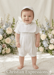 Boys Poly Cotton Christening Romper Set with Embroidered Cross