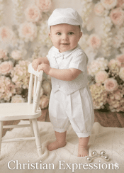 Boys Poly Cotton Christening Romper Set with Vest