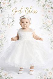 Girls Christening Dress – Illusion Neckline Lace Bodice with Horsehair Trim Skirt