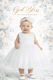 Girls Lace Bodice Christening Dress with Sequins, Pearls & Floral Applique Hem