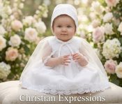 Girls Christening Dress with Satin Bodice, Tulle Skirt & Cape