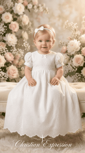 Girls Christening Gown – Embroidered Cotton Eyelet Gown