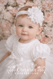 Baby Girls Large Chiffon Flower Christening Headband with Rhinestone Accents