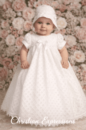 Girls Christening Dress – Embroidered Cotton Eyelet Diamond Pattern
