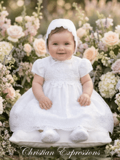 Girls Christening Dress – Embroidered Organza Short Dress with Sequin Trim