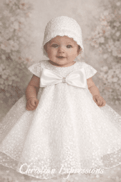 Girls Christening Dress Embroidered Tulle with Sequins Yoke Dress