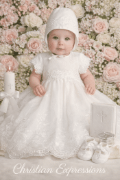 Girls Christening Gown Embroidered Organza Gown