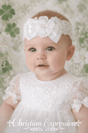 Girls Christening Headband with Irish Celtic Cross Applique & Lace Band