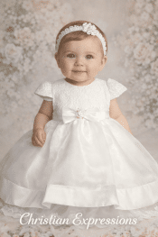 Girls Christening Dress Embroidered Lace Bodice with Organza Skirt
