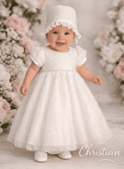 Girls Christening Dress Embroidered Tulle Short Dress with Rhinestone Waist