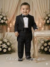 Baby Boy Christening Black Tuxedo Suit with Tails