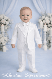 Baby Boy White Brocade Christening Tuxedo Suit