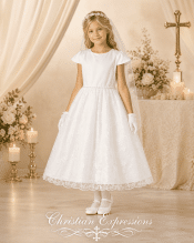 First Communion Dress with Corded Embroidered Skirt