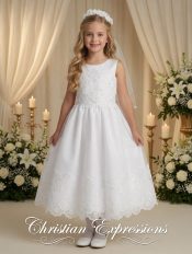 First Communion Dress Satin with corded embroidered tulle overlay with sequins