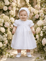Baby Girls Lace Yoke Christening Dress with Bonnet