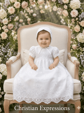 Girls Christening Gown – Embroidered Tulle with Sequins