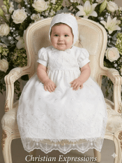 Girls Christening Gown – Embroidered Tulle with Cross Designs