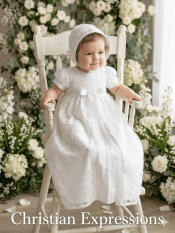 Baby Girls Lace Long Christening Gown with Shiny Satin Underlay